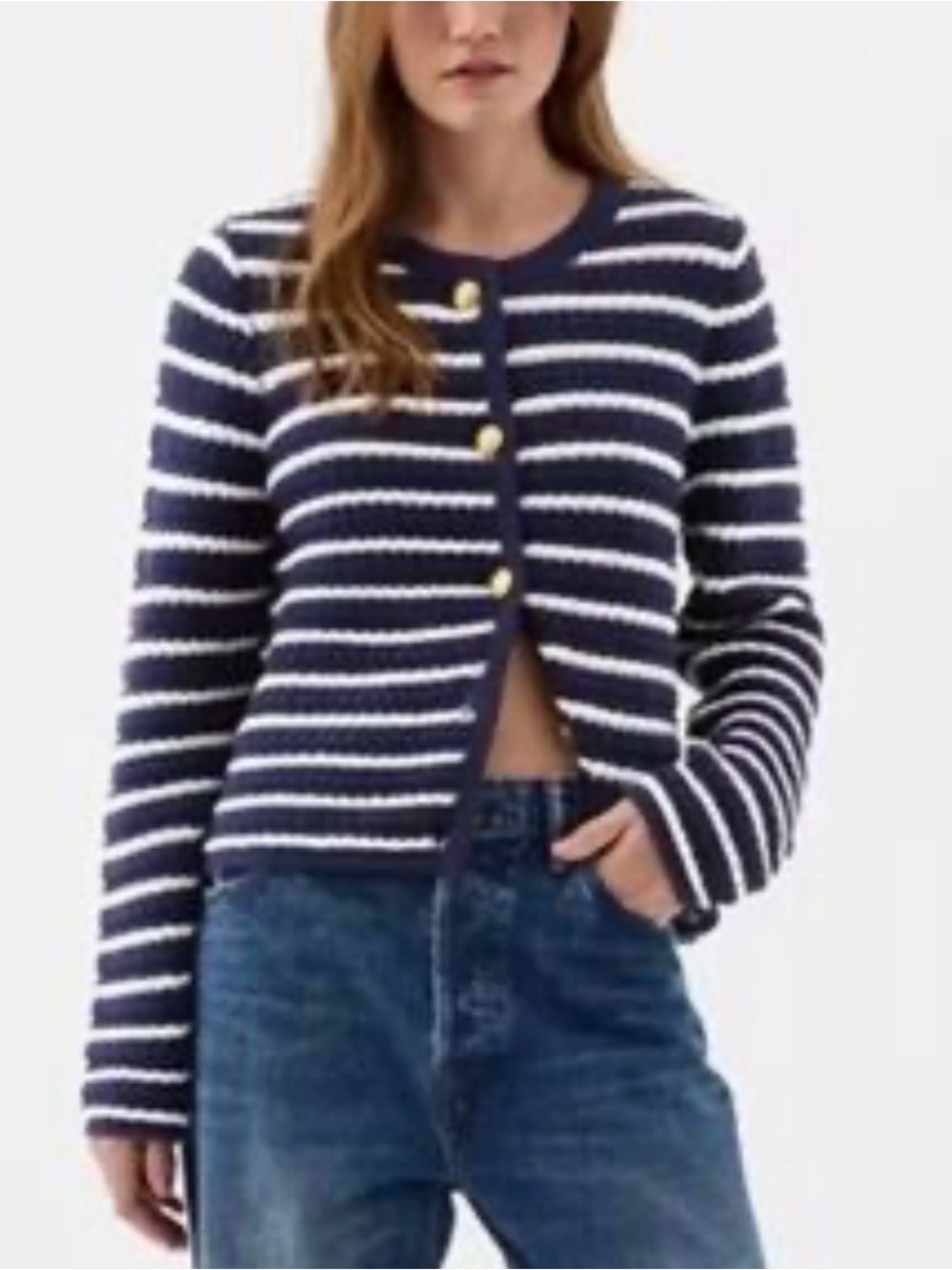 Striped Navy and White Button-Front Women's Sweater like new